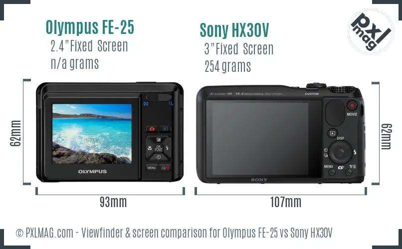 Olympus FE-25 vs Sony HX30V Screen and Viewfinder comparison