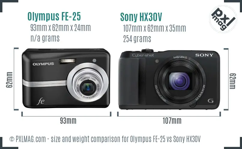 Olympus FE-25 vs Sony HX30V size comparison