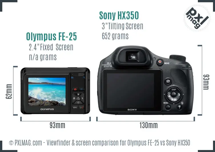 Olympus FE-25 vs Sony HX350 Screen and Viewfinder comparison