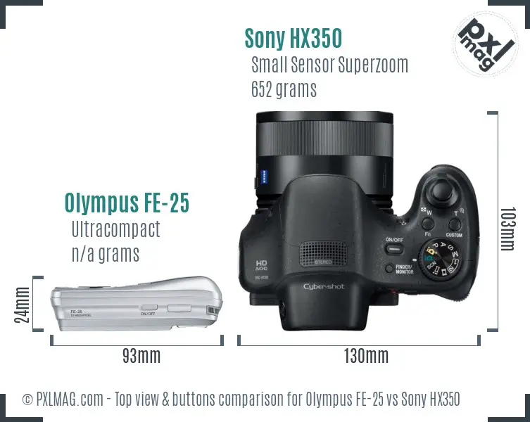 Olympus FE-25 vs Sony HX350 top view buttons comparison