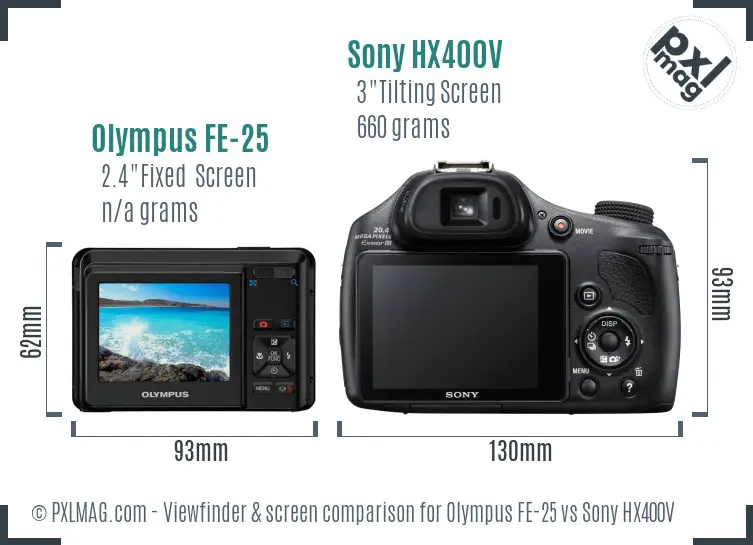 Olympus FE-25 vs Sony HX400V Screen and Viewfinder comparison