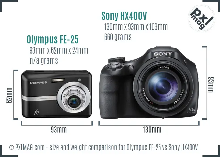 Olympus FE-25 vs Sony HX400V size comparison