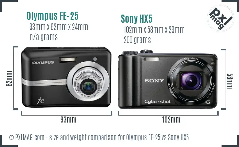 Olympus FE-25 vs Sony HX5 size comparison