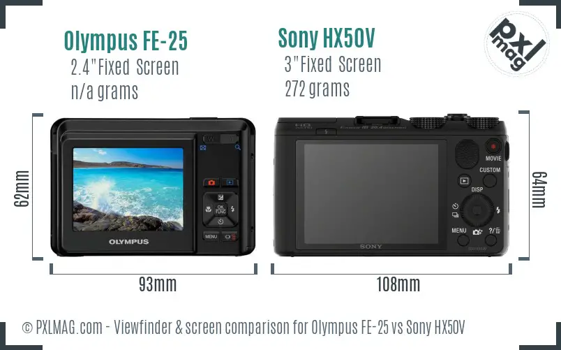 Olympus FE-25 vs Sony HX50V Screen and Viewfinder comparison