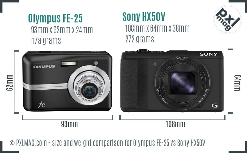 Olympus FE-25 vs Sony HX50V size comparison