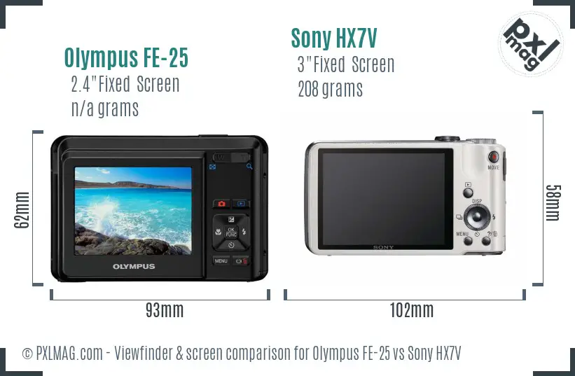 Olympus FE-25 vs Sony HX7V Screen and Viewfinder comparison