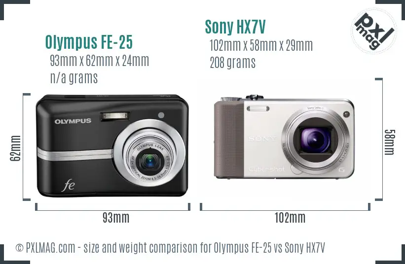 Olympus FE-25 vs Sony HX7V size comparison