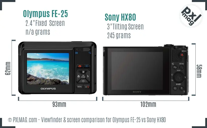 Olympus FE-25 vs Sony HX80 Screen and Viewfinder comparison