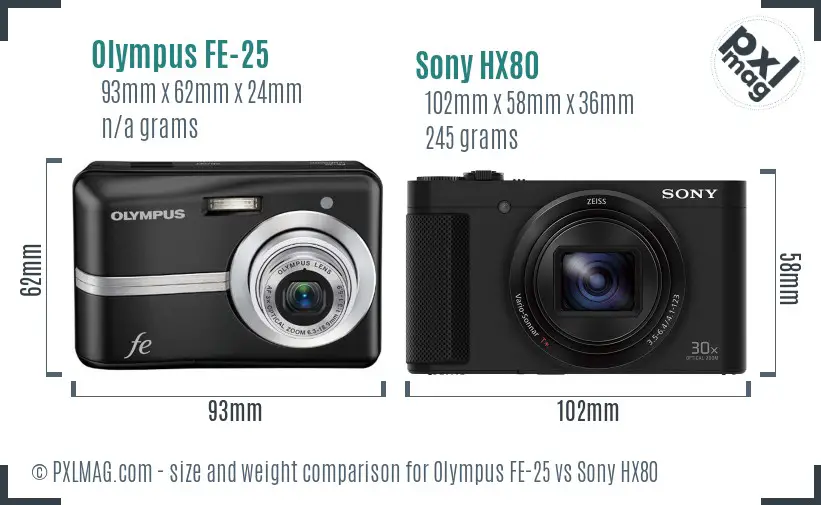 Olympus FE-25 vs Sony HX80 size comparison