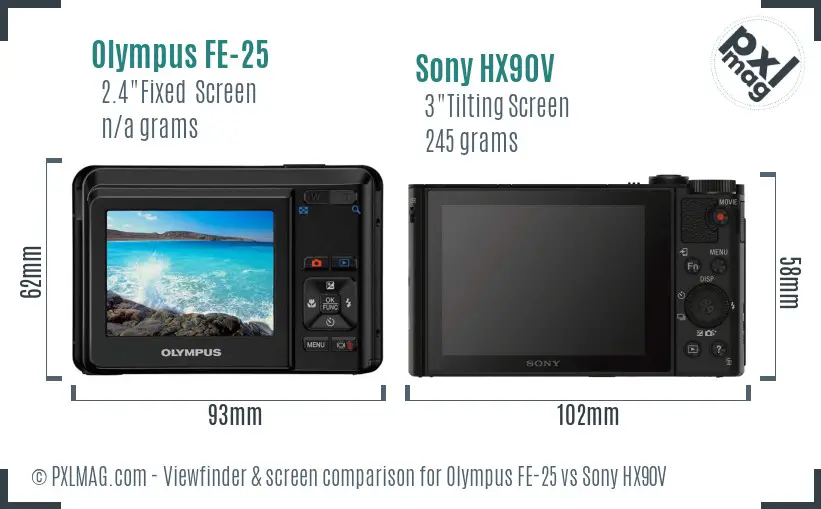 Olympus FE-25 vs Sony HX90V Screen and Viewfinder comparison