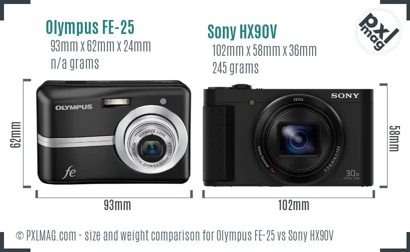 Olympus FE-25 vs Sony HX90V size comparison