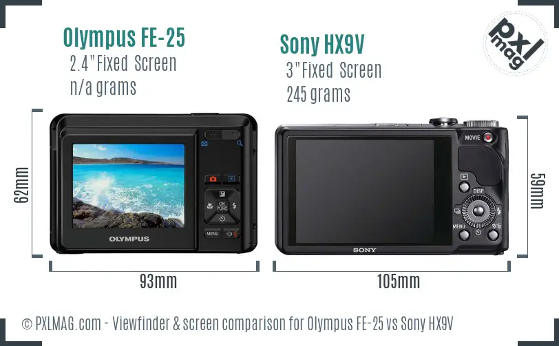 Olympus FE-25 vs Sony HX9V Screen and Viewfinder comparison