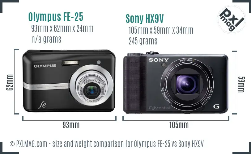 Olympus FE-25 vs Sony HX9V size comparison