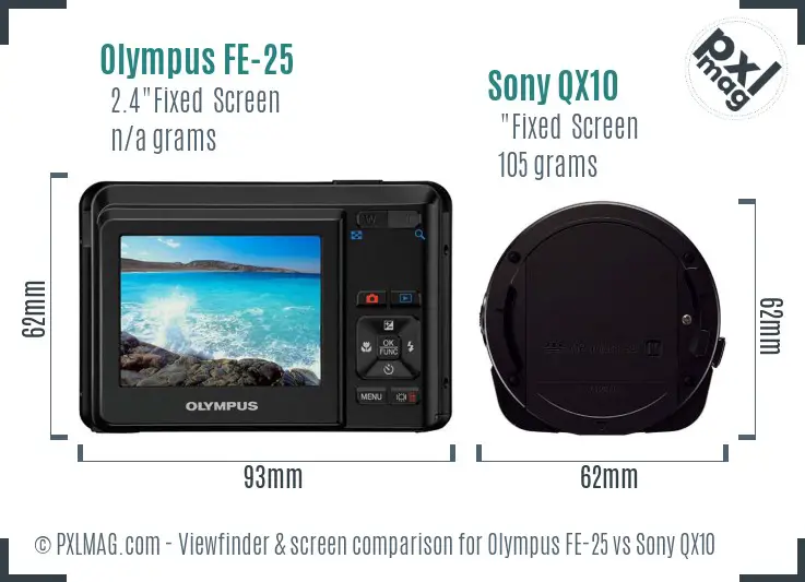 Olympus FE-25 vs Sony QX10 Screen and Viewfinder comparison