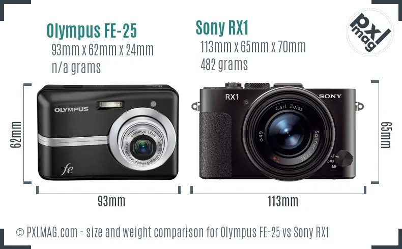 Olympus FE-25 vs Sony RX1 size comparison