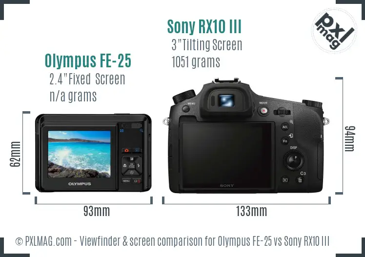 Olympus FE-25 vs Sony RX10 III Screen and Viewfinder comparison