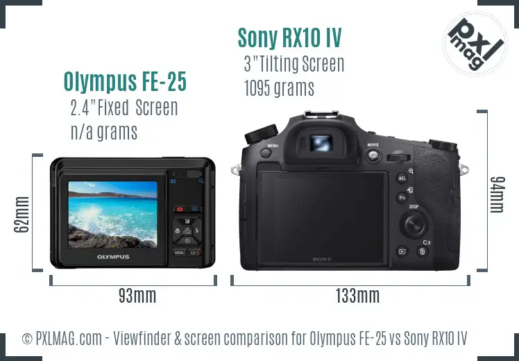 Olympus FE-25 vs Sony RX10 IV Screen and Viewfinder comparison