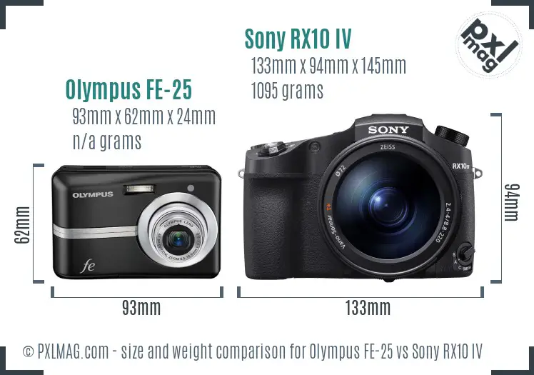 Olympus FE-25 vs Sony RX10 IV size comparison