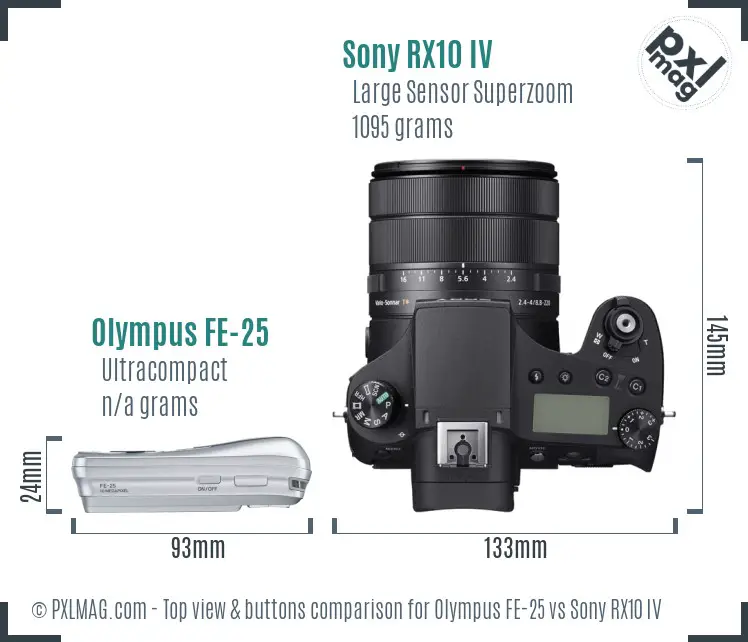 Olympus FE-25 vs Sony RX10 IV top view buttons comparison