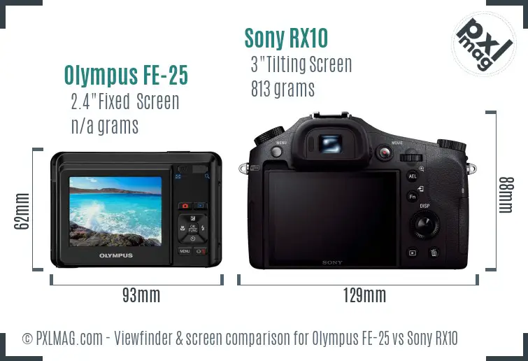 Olympus FE-25 vs Sony RX10 Screen and Viewfinder comparison