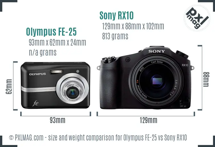 Olympus FE-25 vs Sony RX10 size comparison