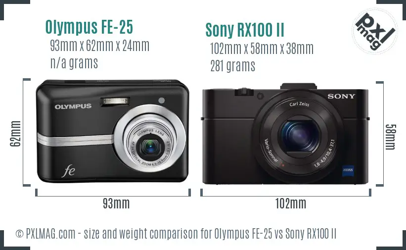 Olympus FE-25 vs Sony RX100 II size comparison