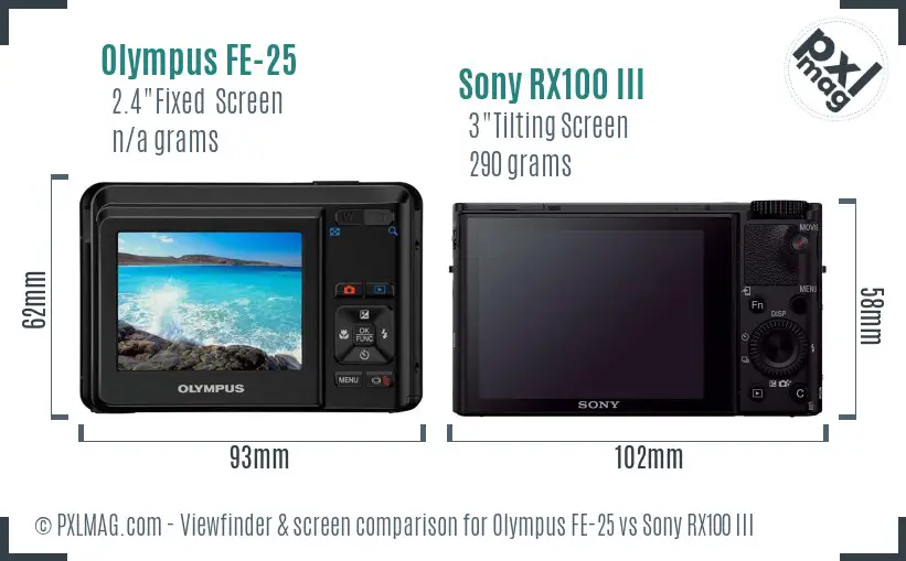 Olympus FE-25 vs Sony RX100 III Screen and Viewfinder comparison