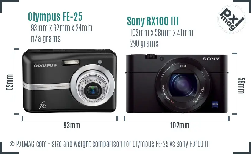 Olympus FE-25 vs Sony RX100 III size comparison