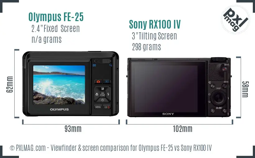Olympus FE-25 vs Sony RX100 IV Screen and Viewfinder comparison
