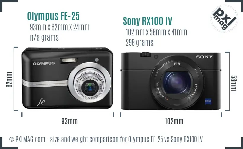 Olympus FE-25 vs Sony RX100 IV size comparison