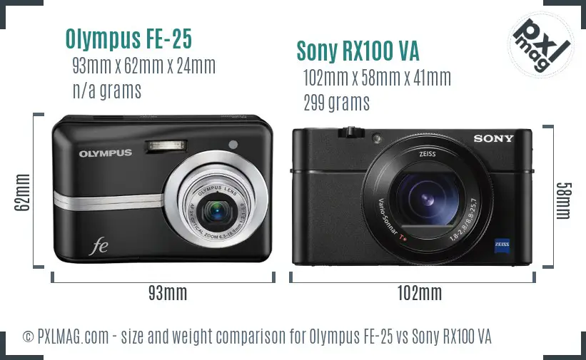Olympus FE-25 vs Sony RX100 VA size comparison