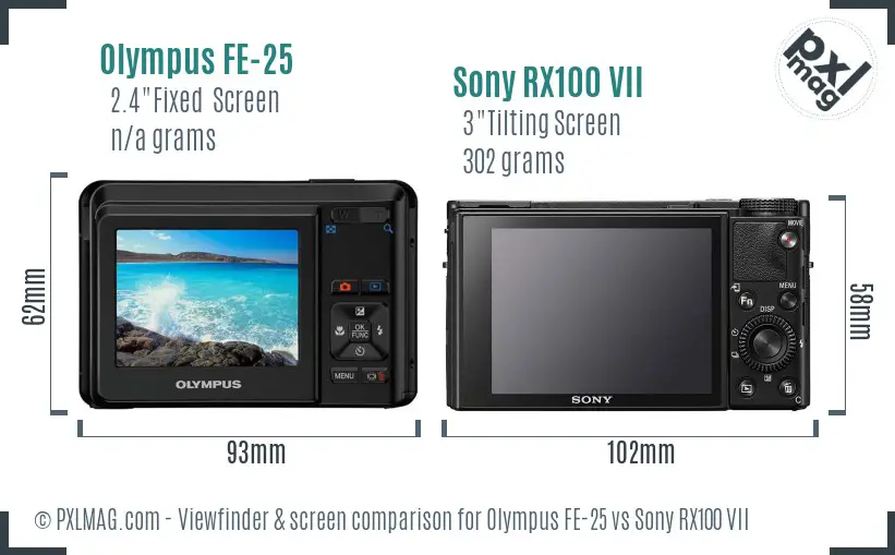 Olympus FE-25 vs Sony RX100 VII Screen and Viewfinder comparison