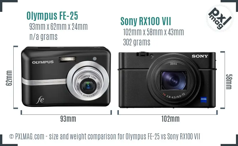 Olympus FE-25 vs Sony RX100 VII size comparison