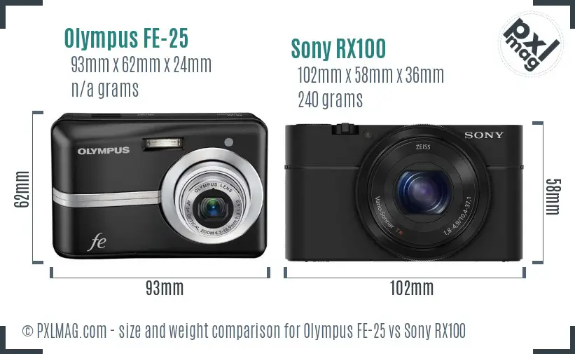 Olympus FE-25 vs Sony RX100 size comparison
