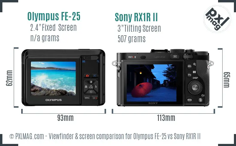 Olympus FE-25 vs Sony RX1R II Screen and Viewfinder comparison
