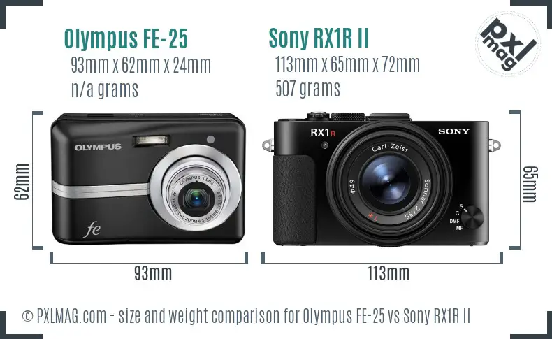 Olympus FE-25 vs Sony RX1R II size comparison