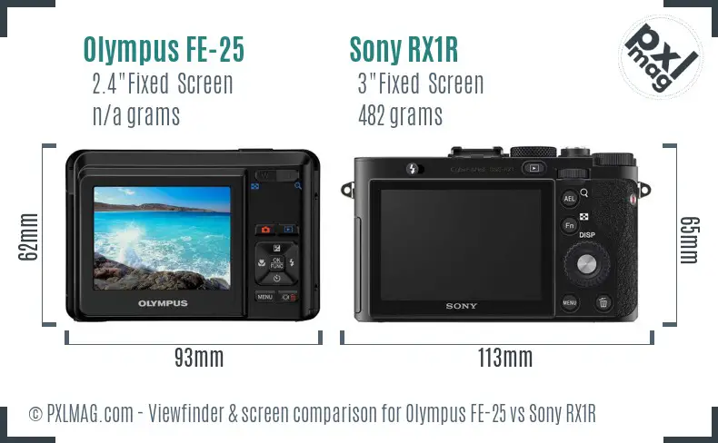 Olympus FE-25 vs Sony RX1R Screen and Viewfinder comparison