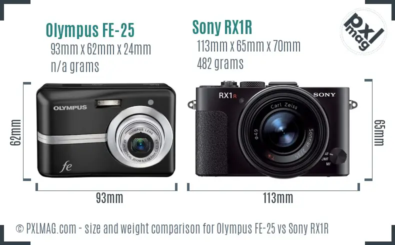 Olympus FE-25 vs Sony RX1R size comparison