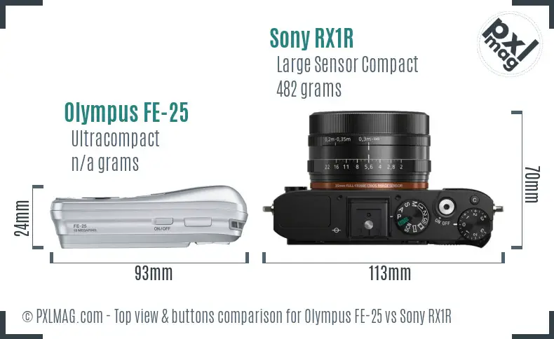 Olympus FE-25 vs Sony RX1R top view buttons comparison