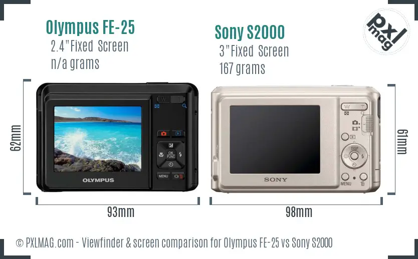 Olympus FE-25 vs Sony S2000 Screen and Viewfinder comparison