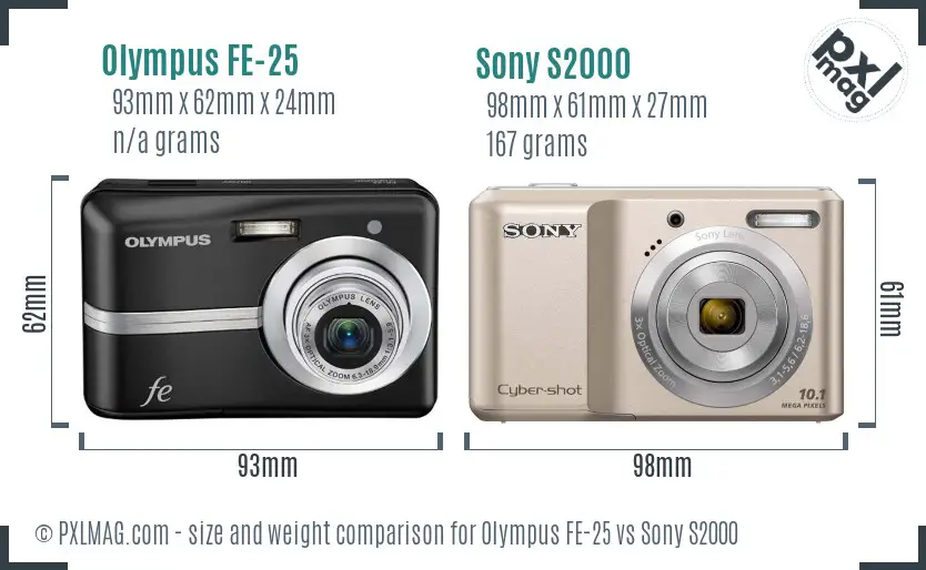 Olympus FE-25 vs Sony S2000 size comparison