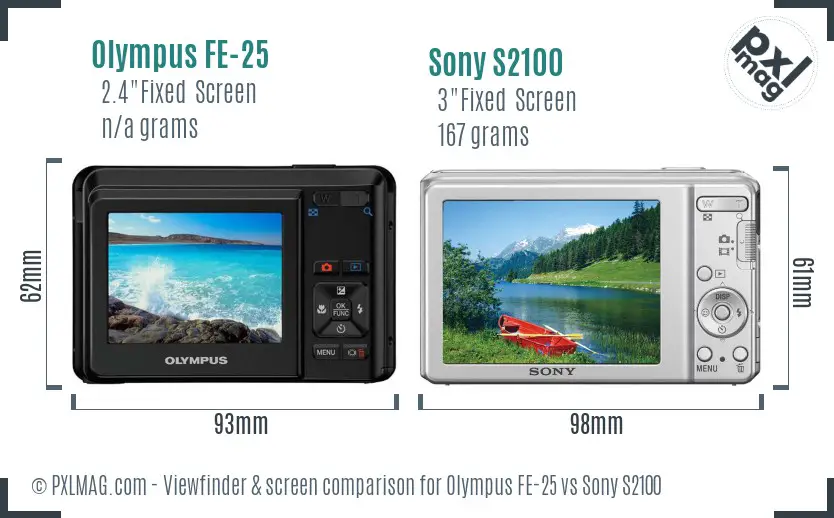 Olympus FE-25 vs Sony S2100 Screen and Viewfinder comparison