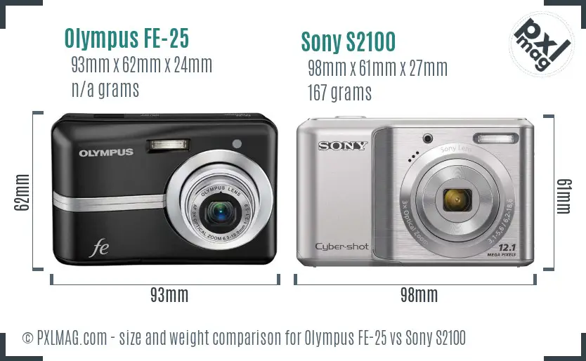 Olympus FE-25 vs Sony S2100 size comparison