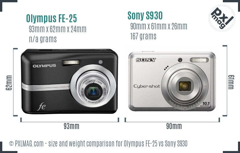 Olympus FE-25 vs Sony S930 size comparison