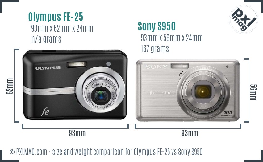 Olympus FE-25 vs Sony S950 size comparison