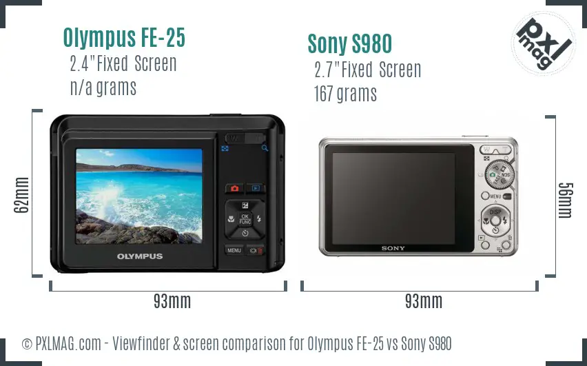 Olympus FE-25 vs Sony S980 Screen and Viewfinder comparison