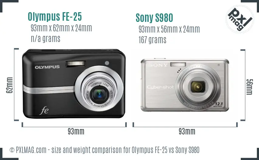 Olympus FE-25 vs Sony S980 size comparison