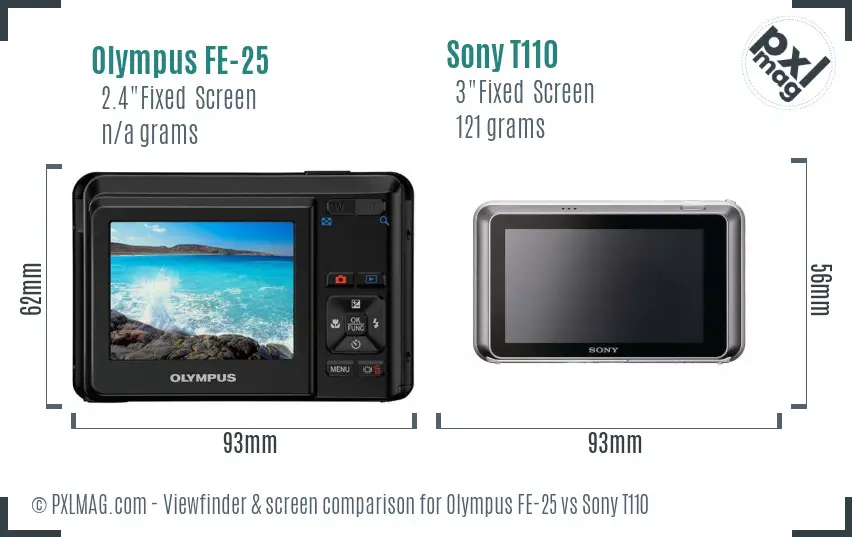 Olympus FE-25 vs Sony T110 Screen and Viewfinder comparison