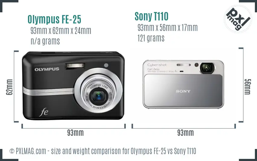 Olympus FE-25 vs Sony T110 size comparison