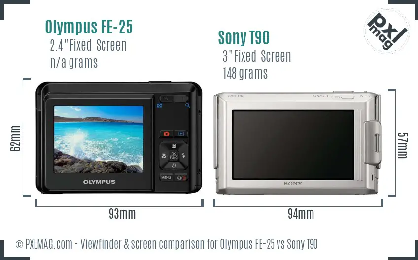 Olympus FE-25 vs Sony T90 Screen and Viewfinder comparison